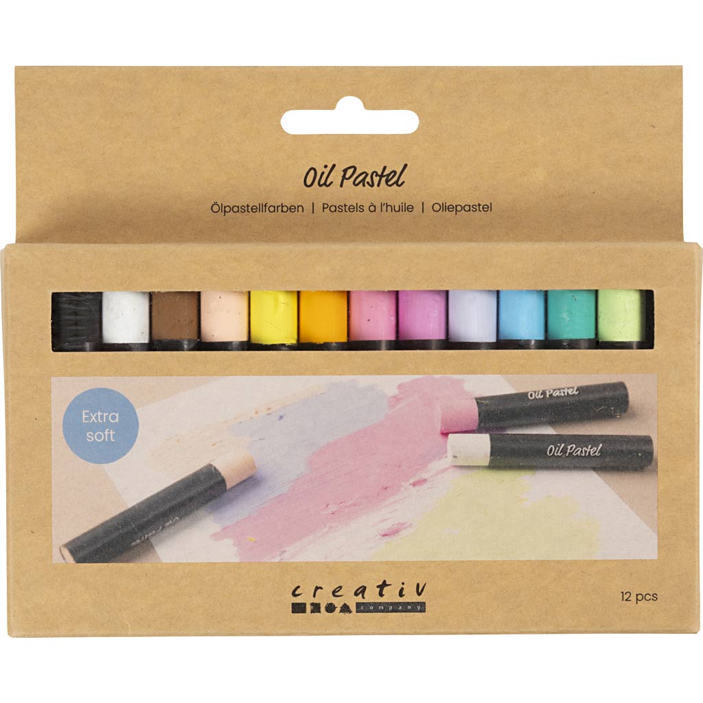 Oil Pastels L:7cm Thickness 11mm - Pastel Colours (12 Pack)