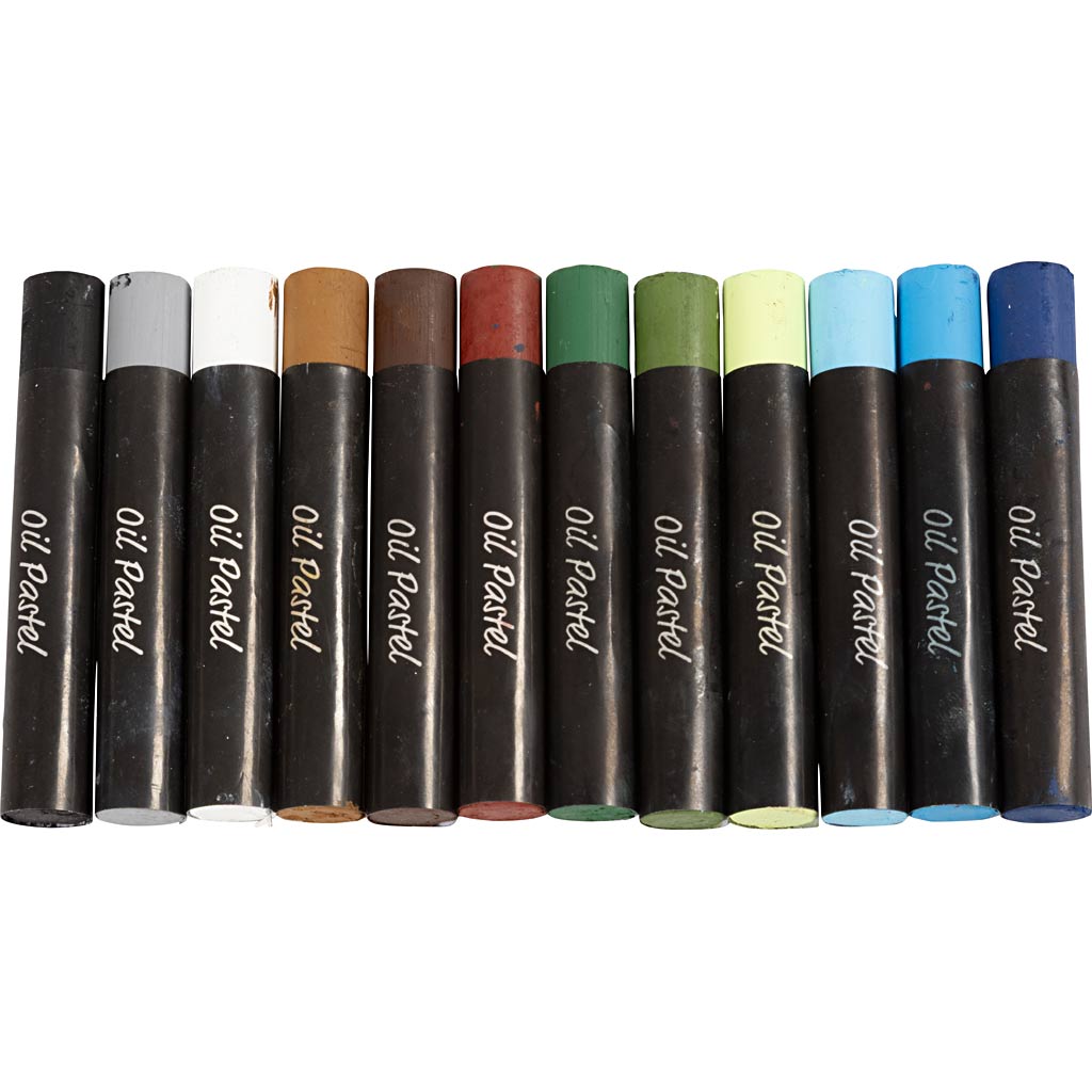 Oil Pastels L:7cm Thickness 11mm Nature Colours (12 Pack)