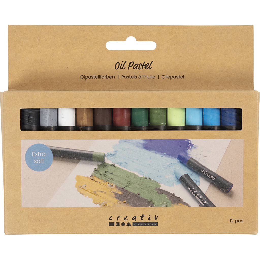 Oil Pastels L:7cm Thickness 11mm Nature Colours (12 Pack)