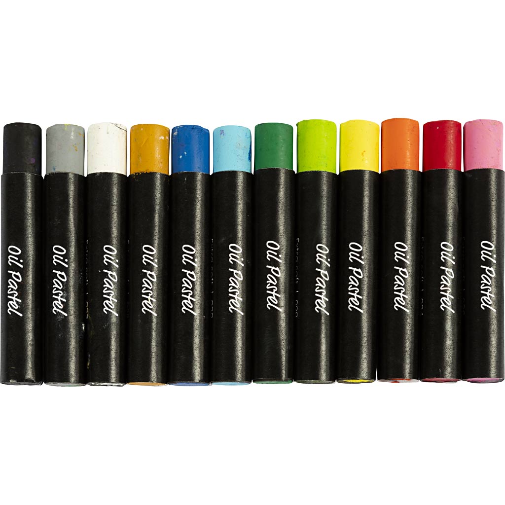 Oil Pastels L:7cm Thickness 11mm - Standard Colours (12 Pack)