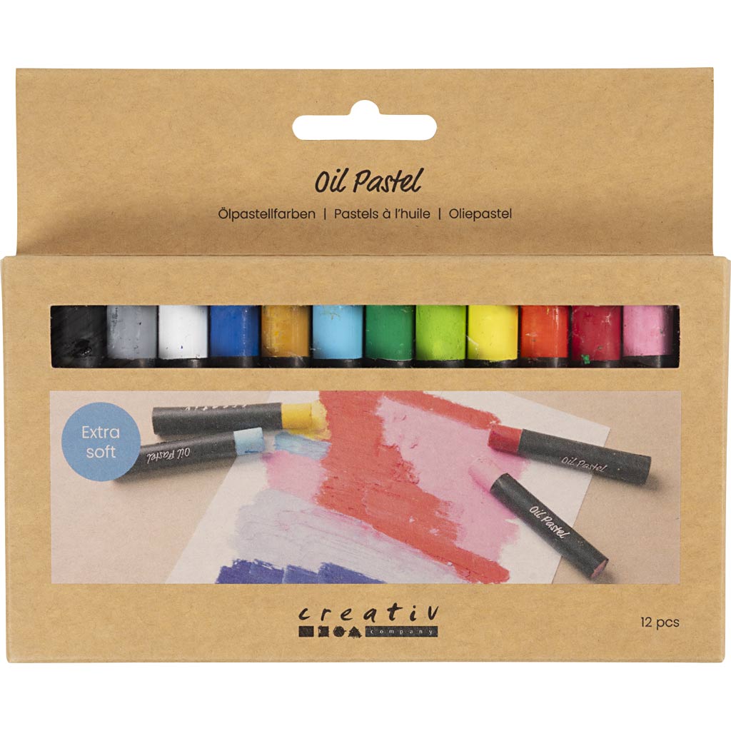 Oil Pastels L:7cm Thickness 11mm - Standard Colours (12 Pack)