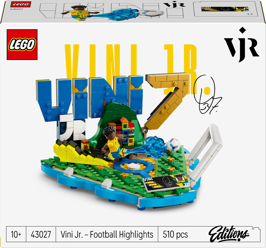 LEGO Vini Jr. Football Highlights set on a white background with LEGO branding.