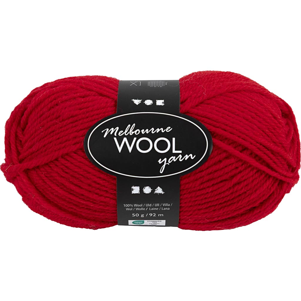 Melbourne Wool Yarn L: 92m Needle 4-5.5 Red 50g Ball