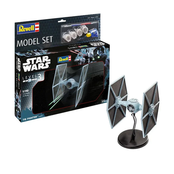Revell Star Wars model set with TIE fighter model and packaging on a white background