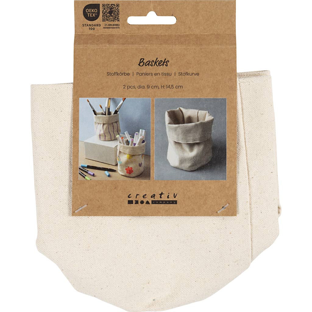 Fabric Baskets H:14.5cm Dia. 9cm - Natural (2 Pack)