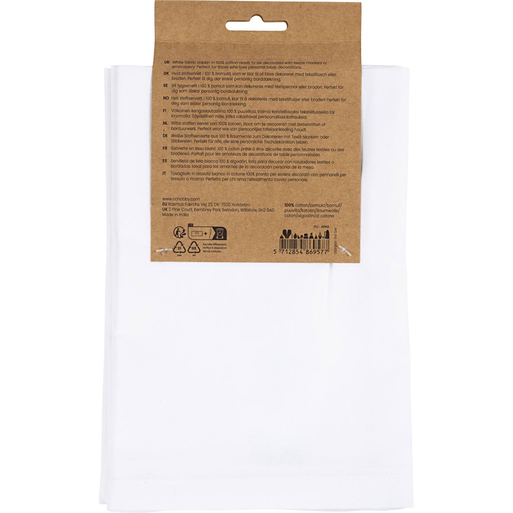 Fabric Napkins Size 42x42cm 145g - White (4 Pack)