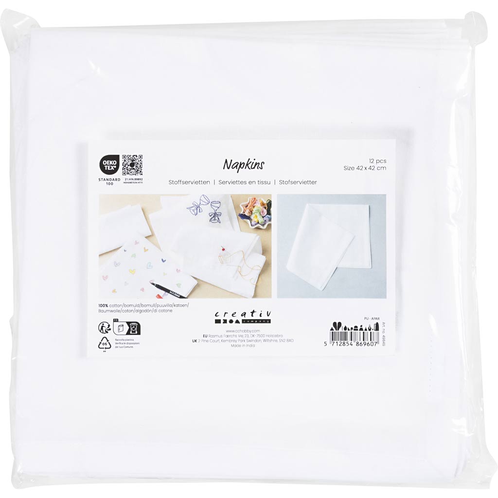 Fabric Napkins Size 42x42cm 145g - White (12 Pack)