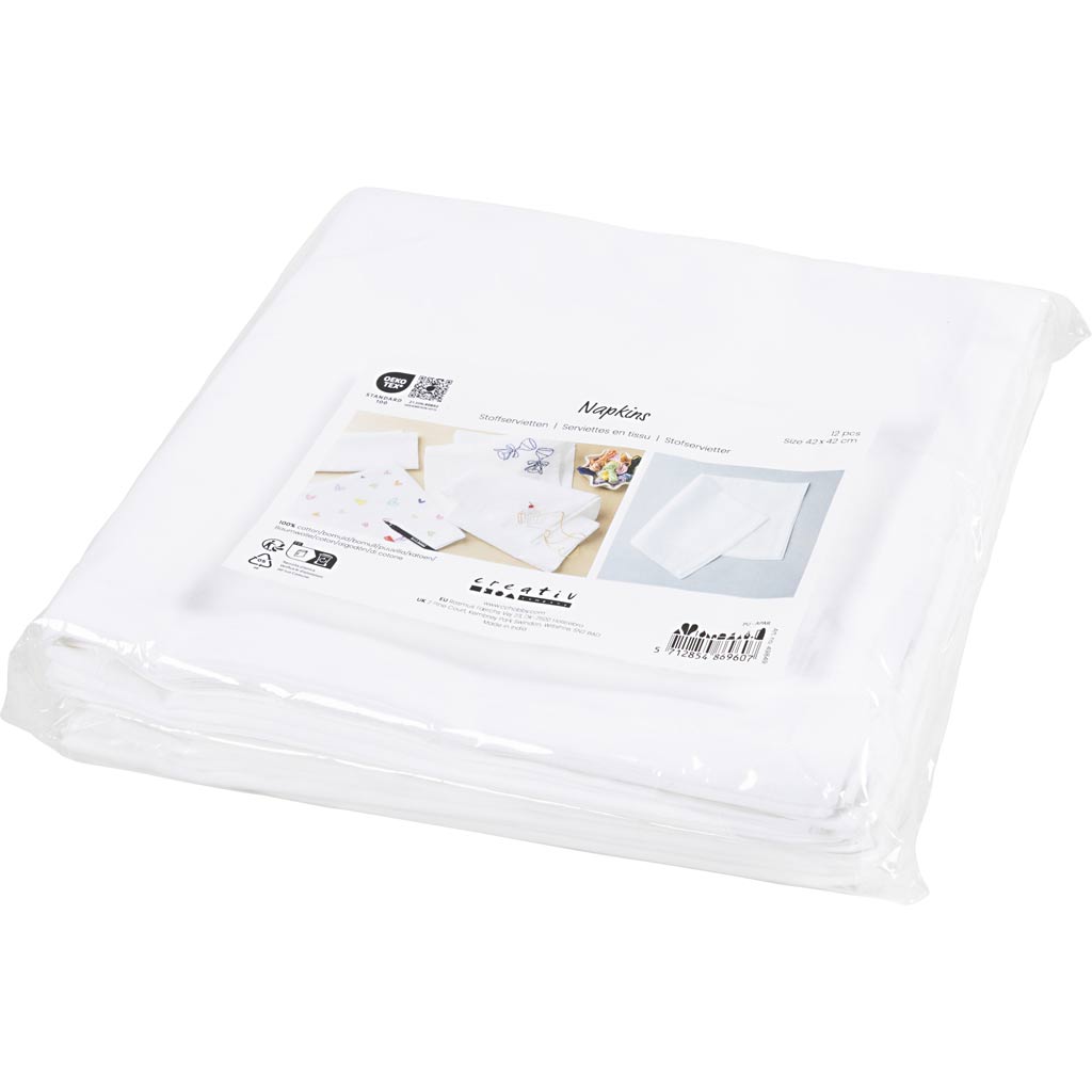 Fabric Napkins Size 42x42cm 145g - White (12 Pack)