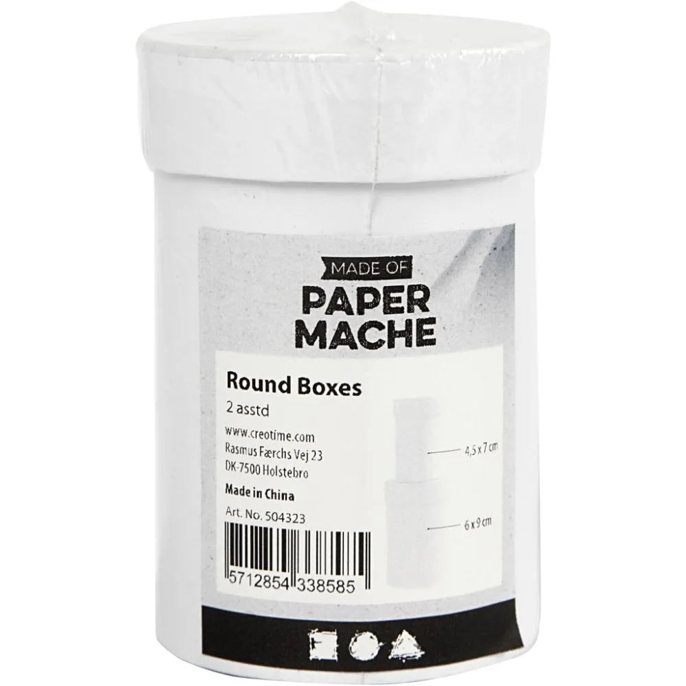 Round boxes, size 4.5+6 cm, H: 7+9 cm, 2 pcs, whit