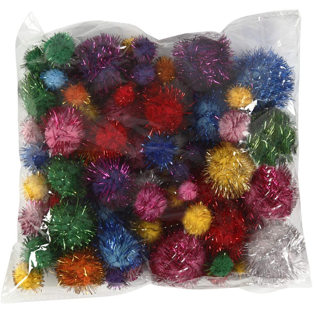 Pompoms 62g - Glitter Bold Colours (150 Pieces)