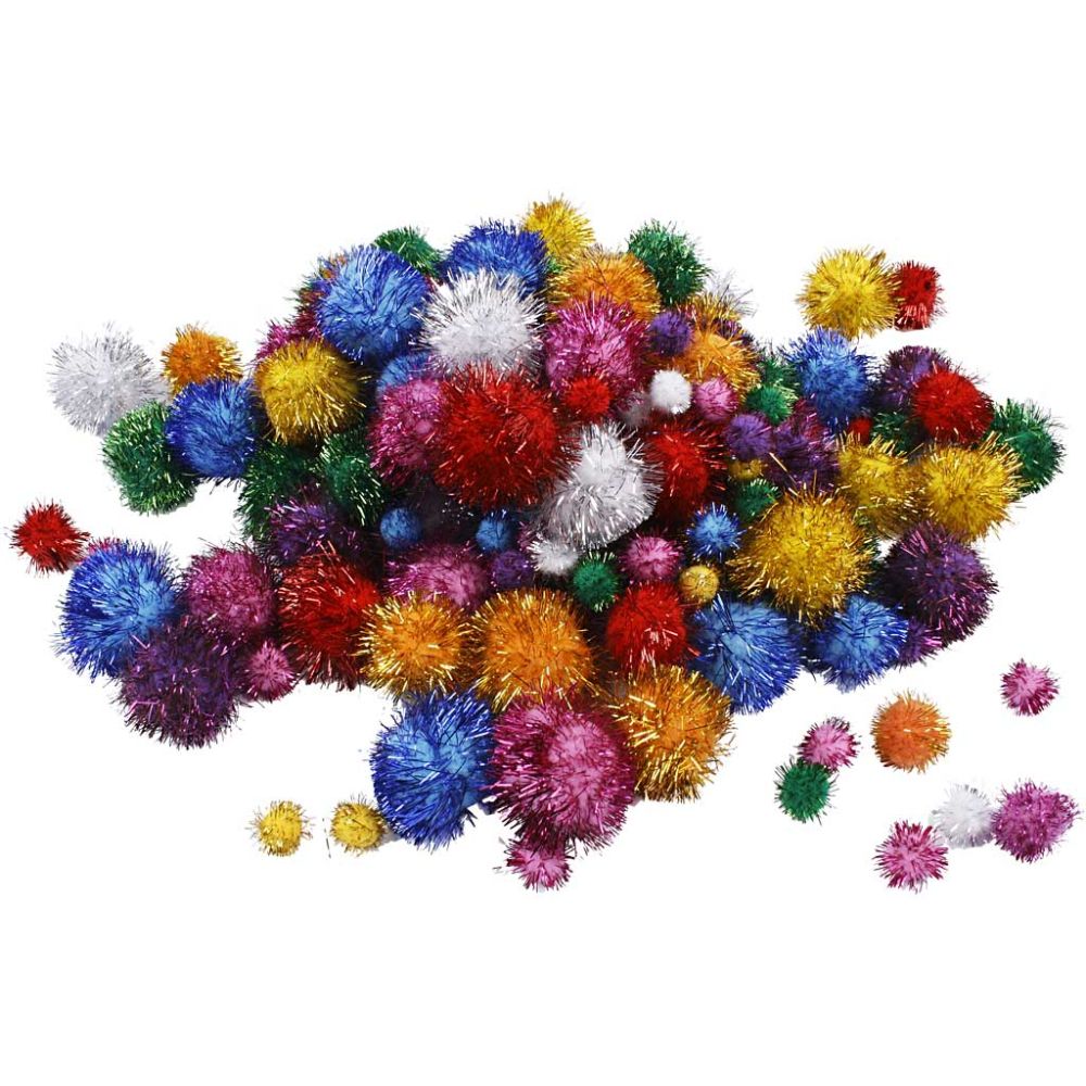 Pompoms 15-40mm - Bold Colours Glitter (400 Pieces)