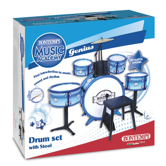 Bontempi Kids Drum Kit - 6 Pieces with Stool