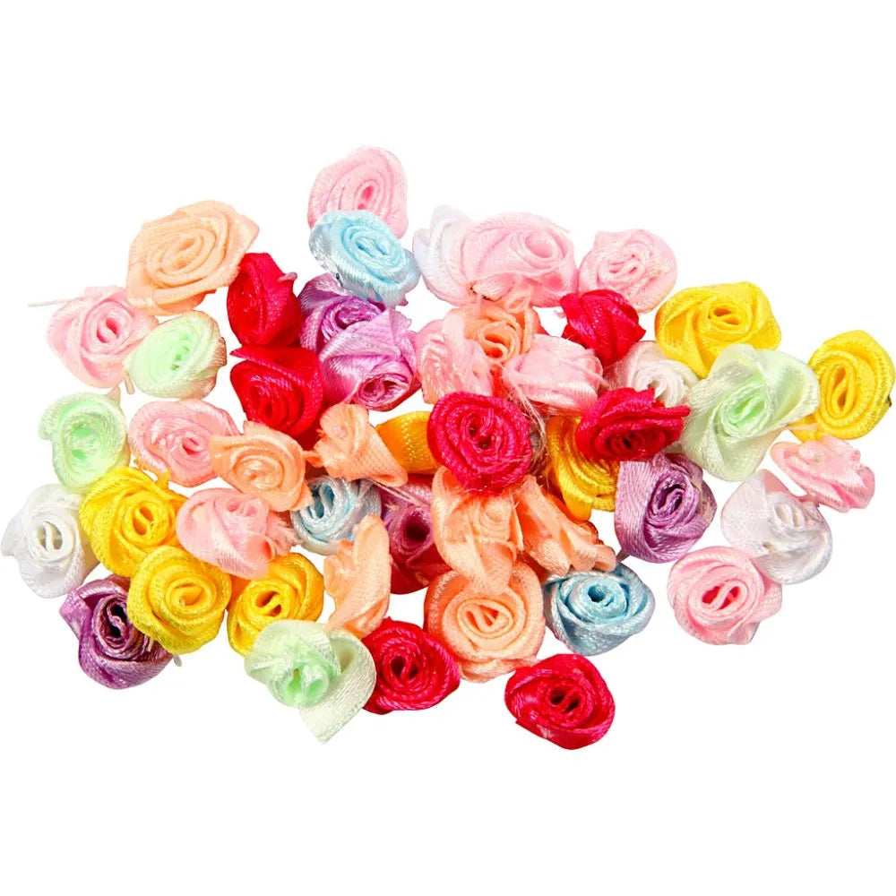 Satin Rose Embellishments - Pack of 50