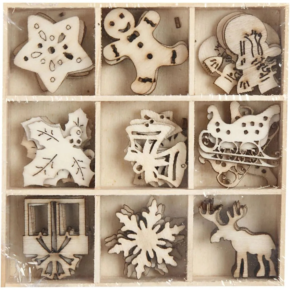 Wooden Decorations - Christmas (45 Pack)