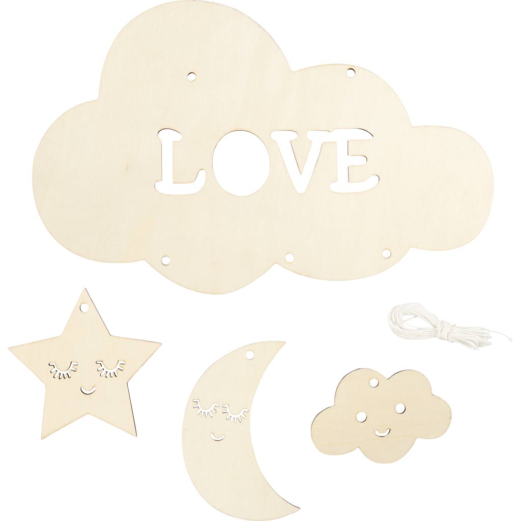 Wooden Mobile W:28 cm Thickness 3mm - Night Sky Cloud