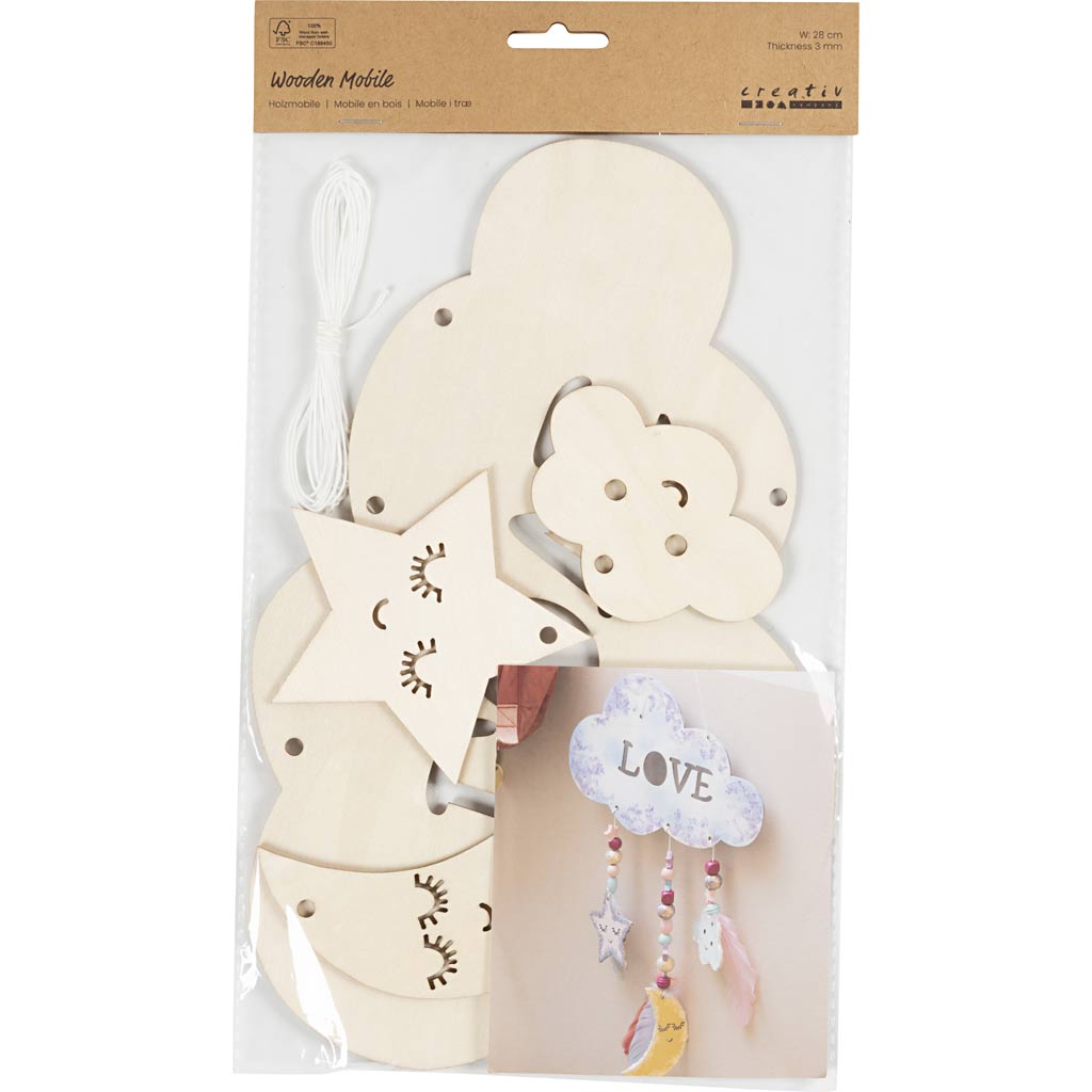 Wooden Mobile W:28 cm Thickness 3mm - Night Sky Cloud