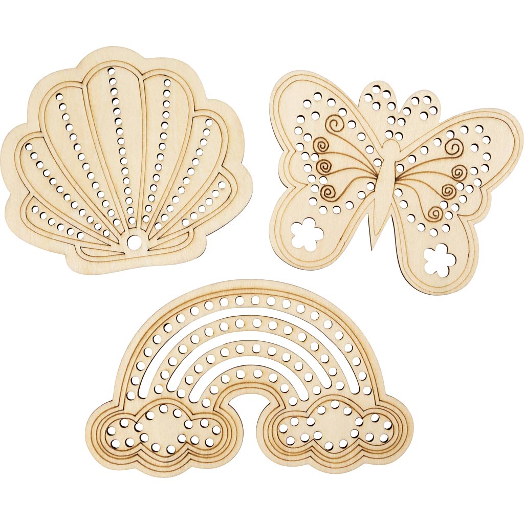 Wooden Shape with Holes - Rainbow Shell Butterfly Size 75-13cm (6 Pack)