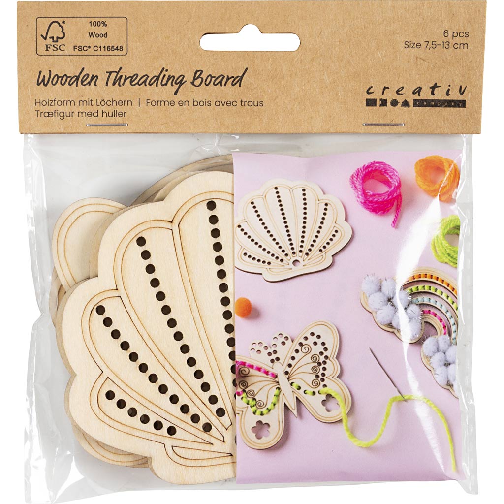 Wooden Shape with Holes - Rainbow Shell Butterfly Size 75-13cm (6 Pack)