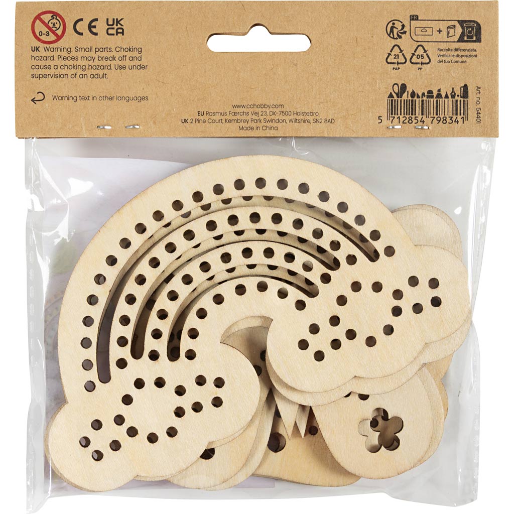 Wooden Shape with Holes - Rainbow Shell Butterfly Size 75-13cm (6 Pack)