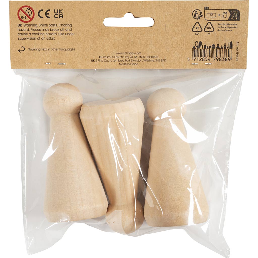 Wooden Figure Body - Cone Shape H:8 cm (3 Pack)