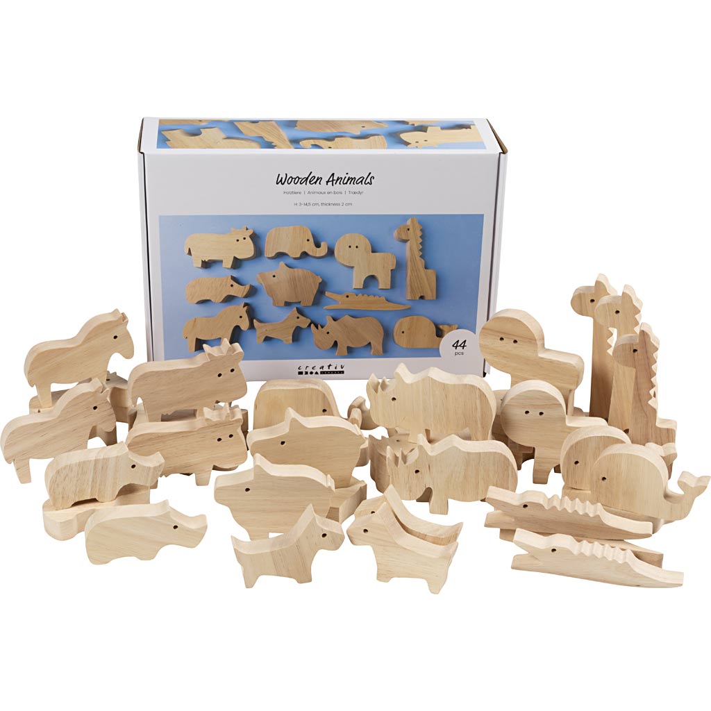 Wooden Animals - Farm and Safari 3-145cm (44 Pack)