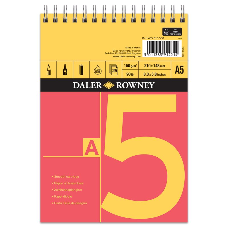Daler Rowney Red & Yellow Spiral A5 150g (25 Sheets)