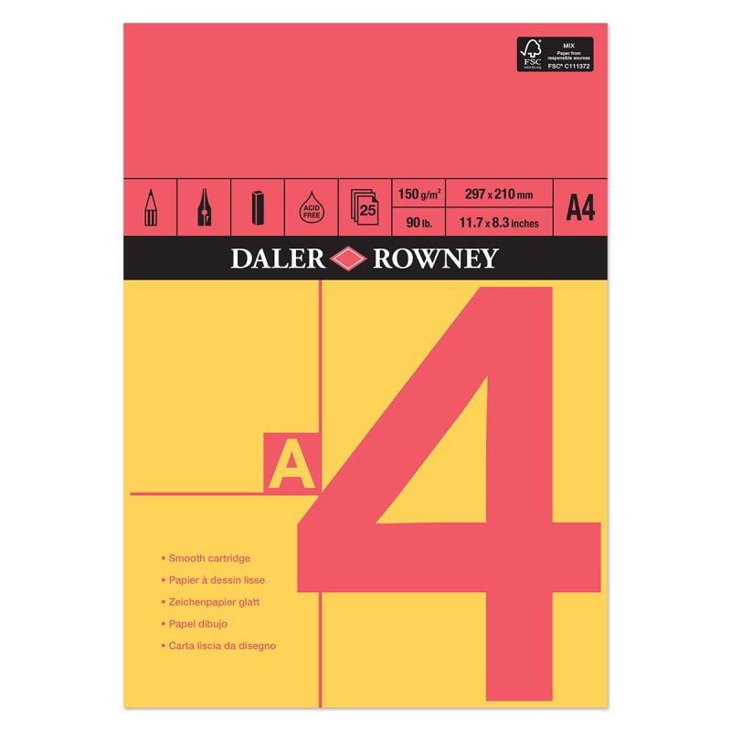 Daler Rowney Red & Yellow Pad A4 Gummed 150g (25 Sheets)