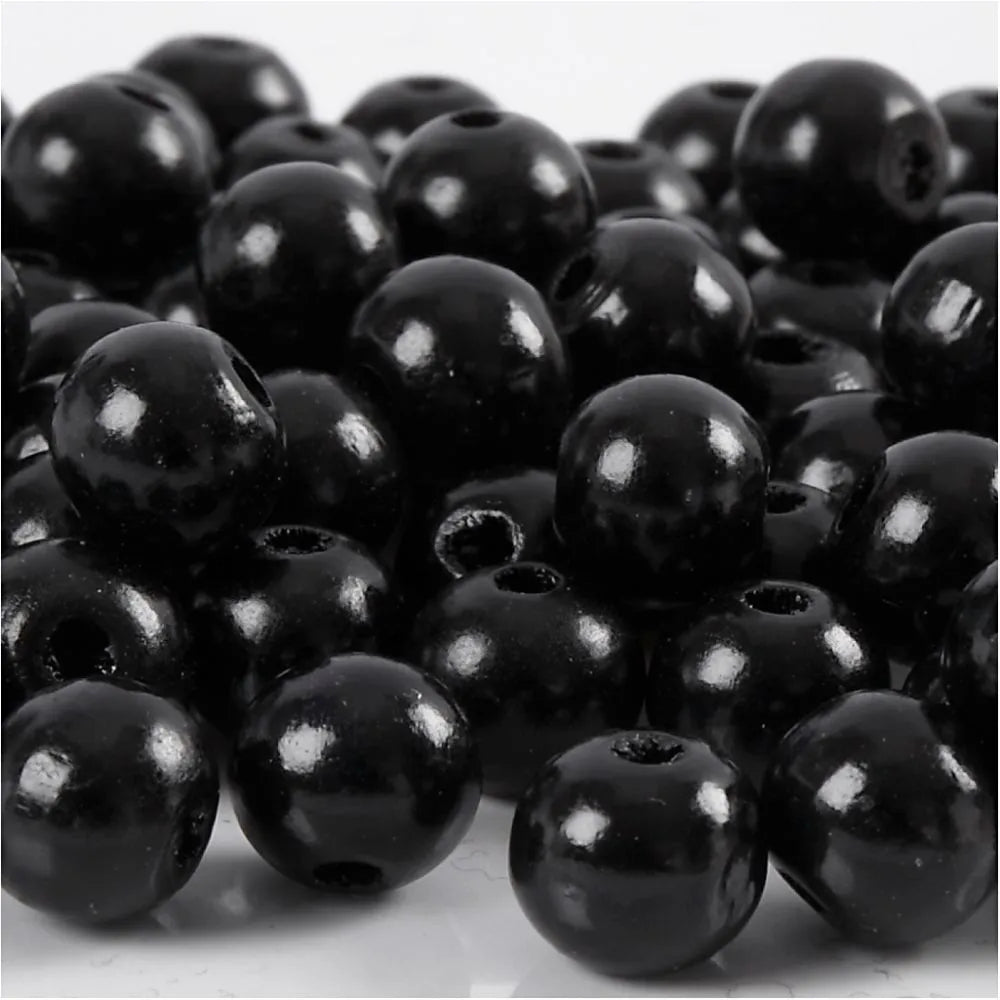 Wooden Beads Hole Size 3mm, 22g - Black