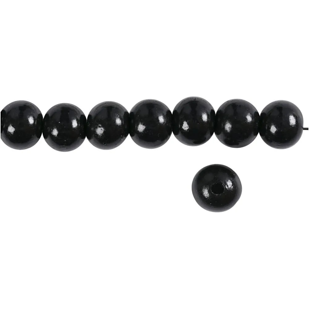 Wooden Beads Hole Size 3mm, 22g - Black