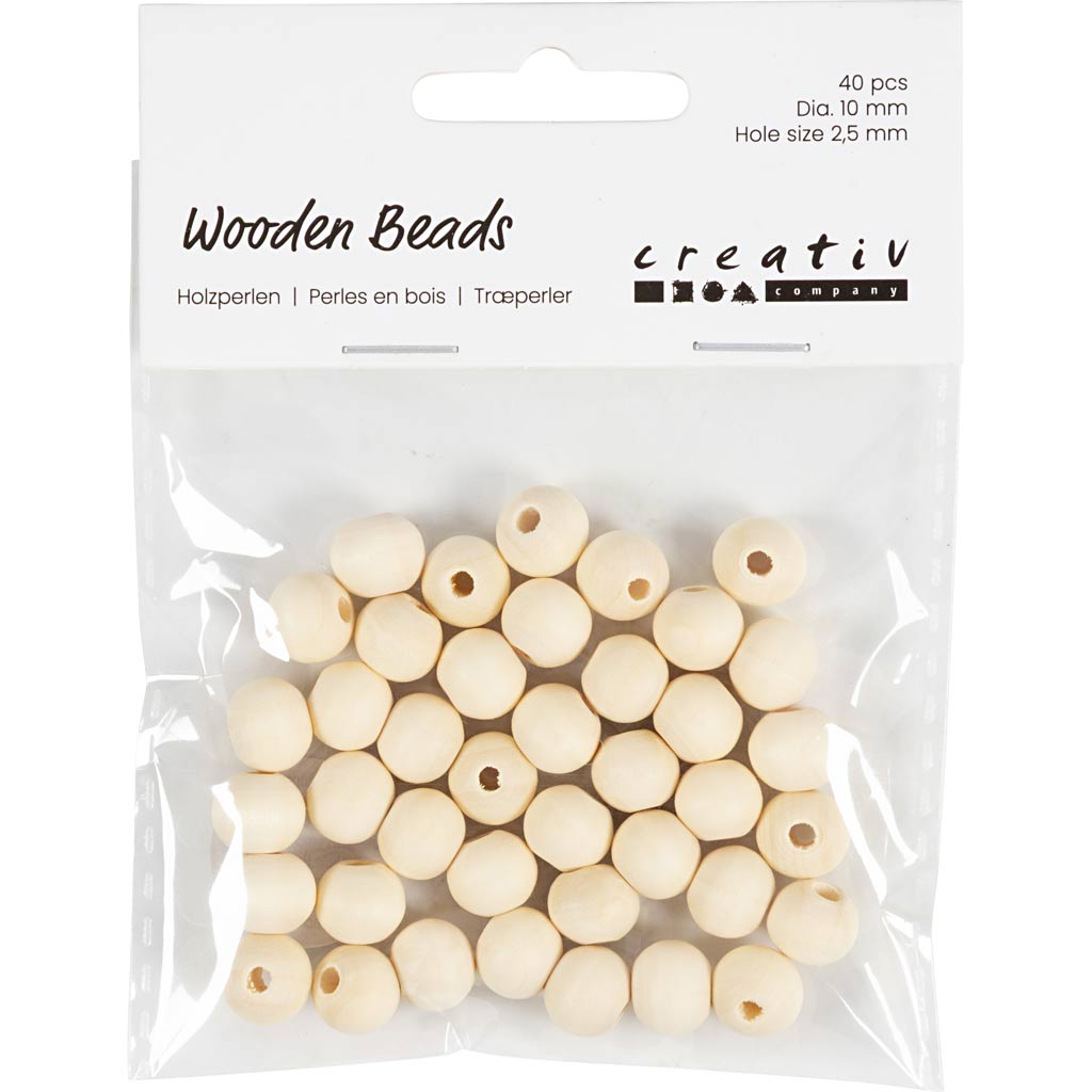 Wooden Beads Diameter.10 Hole Size 2.5mm (40 Pack)