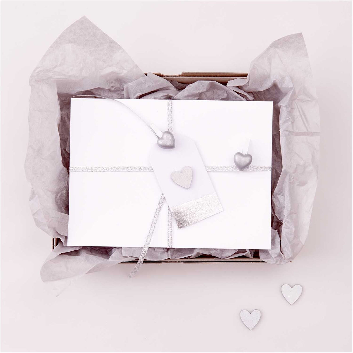 DECO CLIP WHITE, SILVER HEART 8 PCS