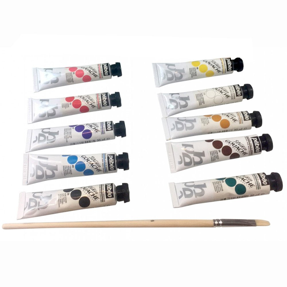 Pebeo Studio Gouache Set (10x20ml Tubes & Brush)