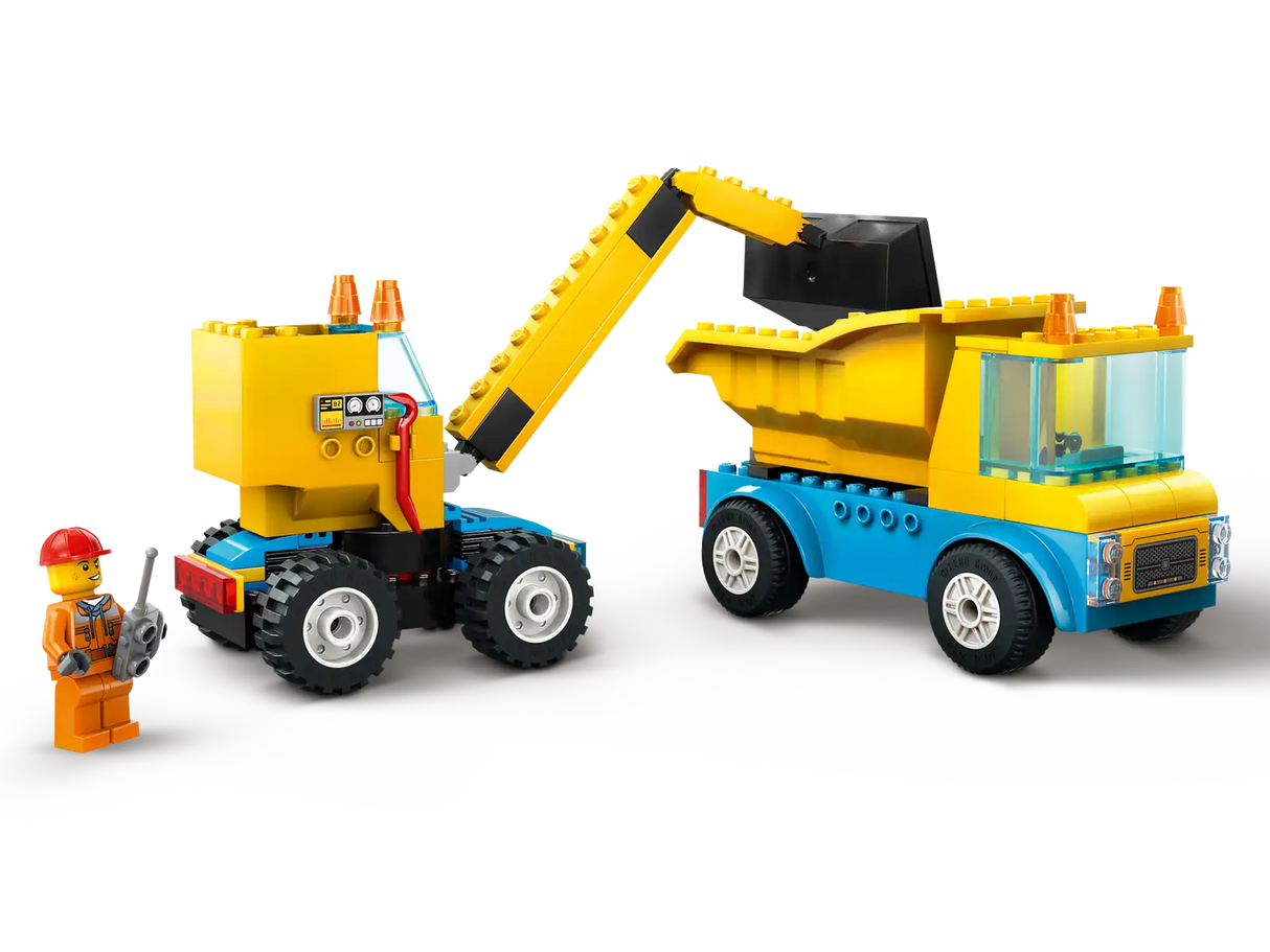 Lego Construction Trucks and Wrecking Ball Crane