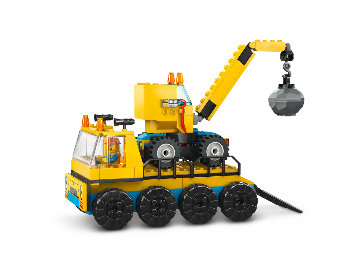 Lego Construction Trucks and Wrecking Ball Crane