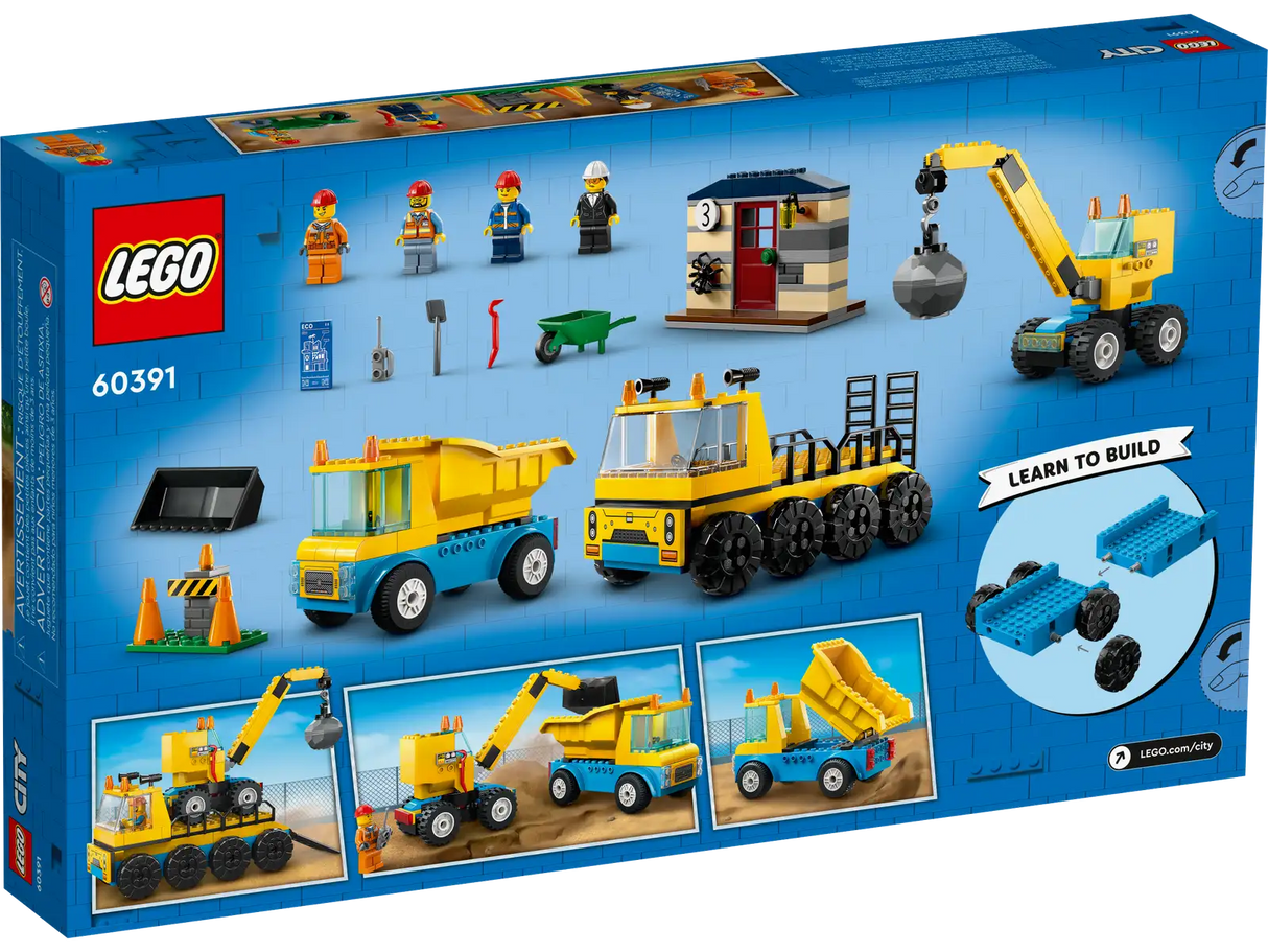 Lego Construction Trucks and Wrecking Ball Crane
