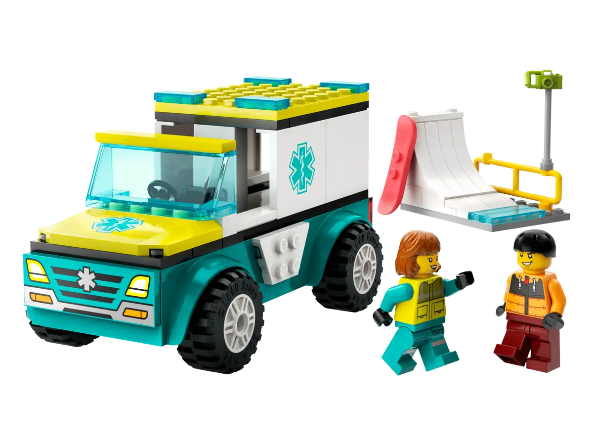 Lego City Emergency Ambulance and Snowboarder Set