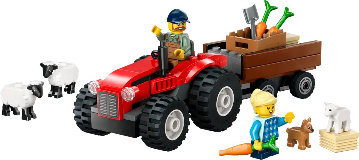 Lego City - Red Farm Tractor with Trailer & Sheep