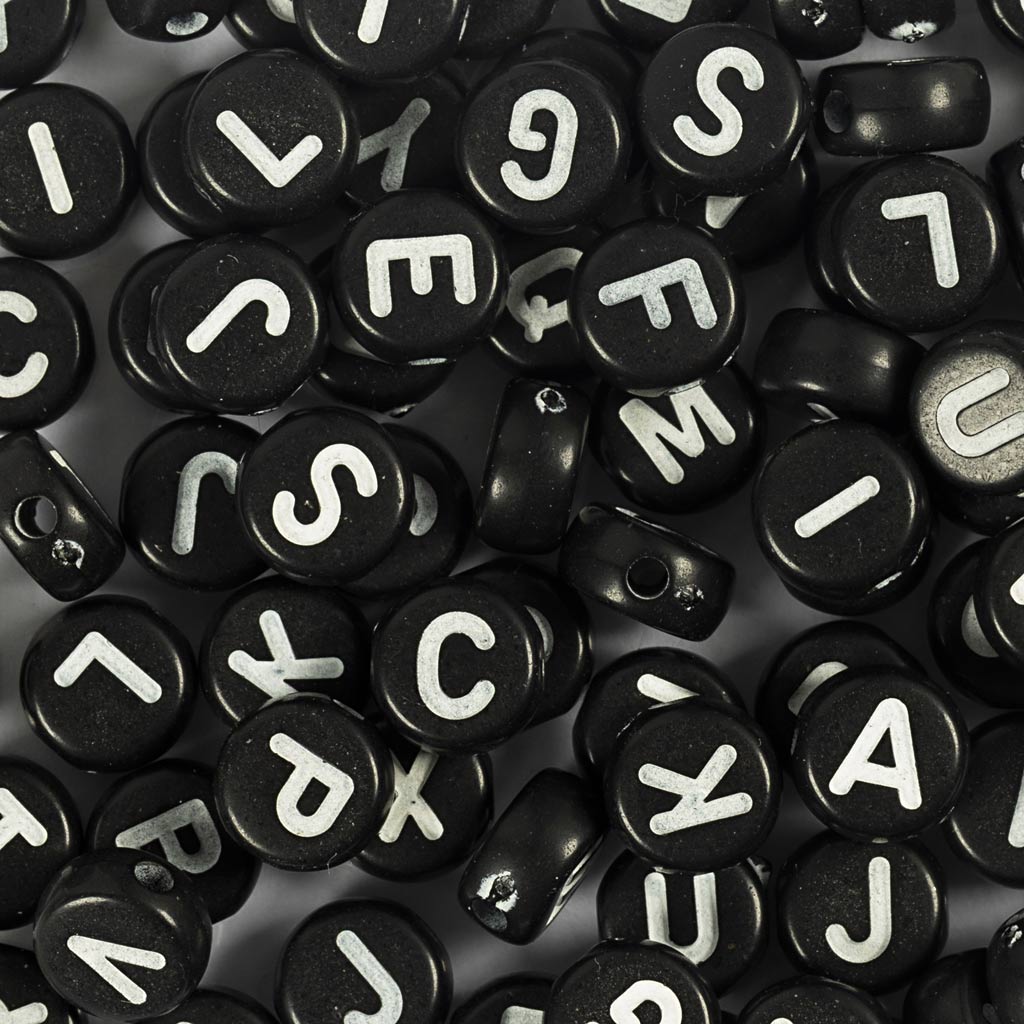 Letter Beads A–Z Dia. 7mm hole Size 12mm - Black 165g