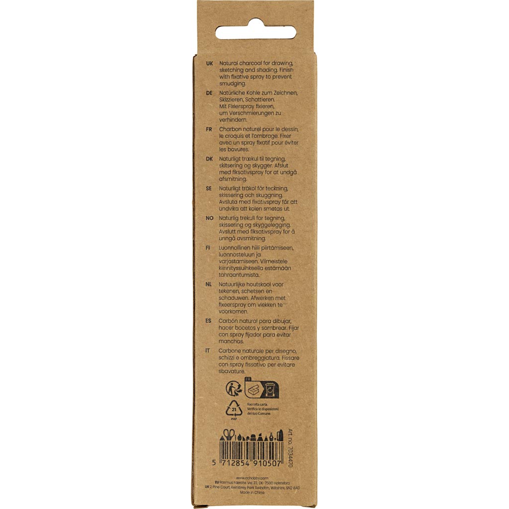 Charcoal Sticks Natural L: 15cm dia. 5mm (5 Pieces)