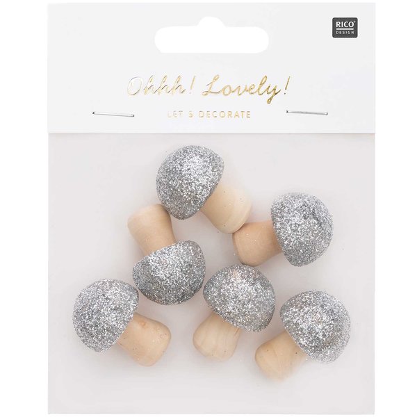 3D wooden litter mushroom with glitter silver