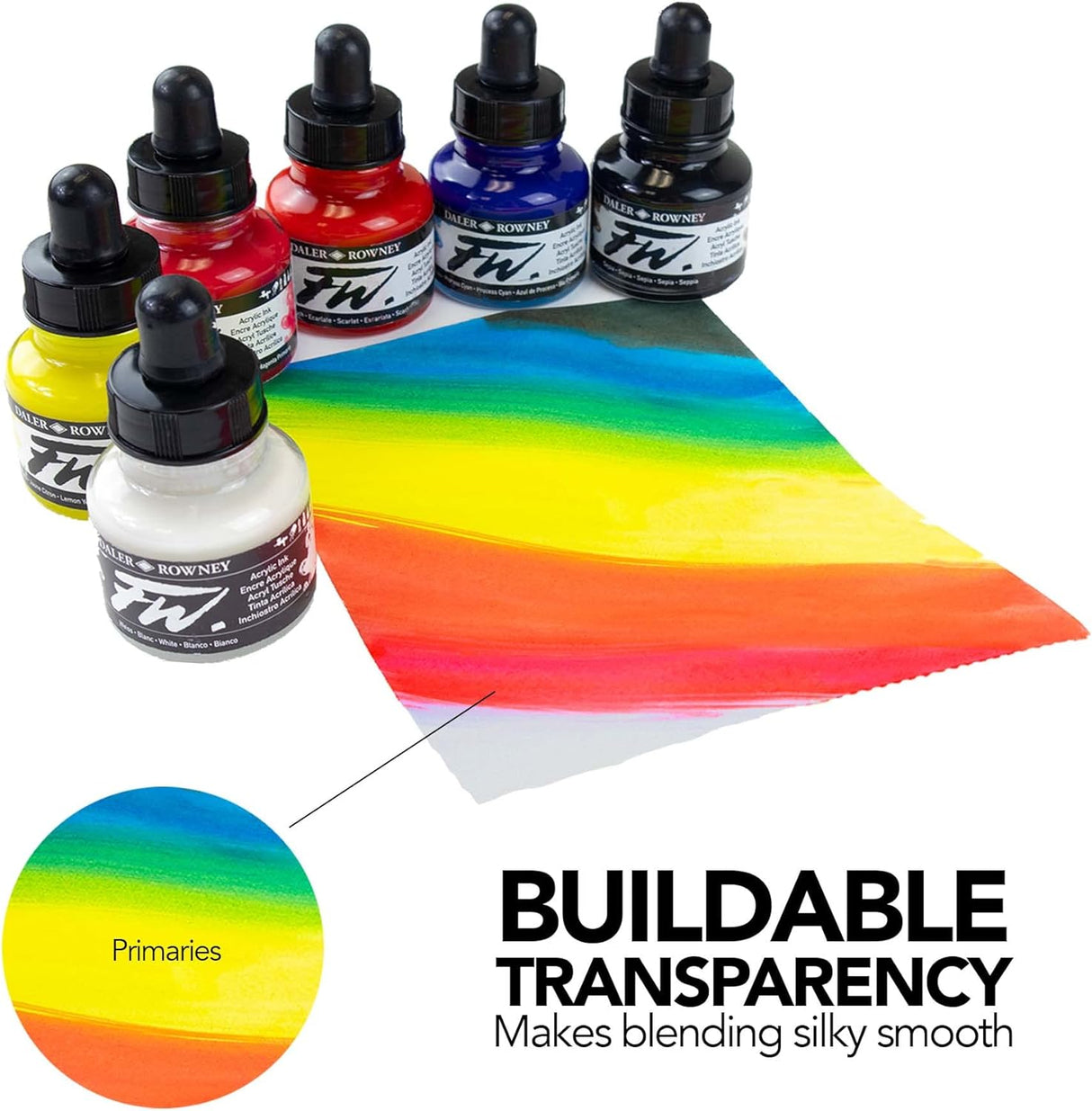 Daler-Rowney FW Primary Ink Set, 6 x 29.5ml Bottles
