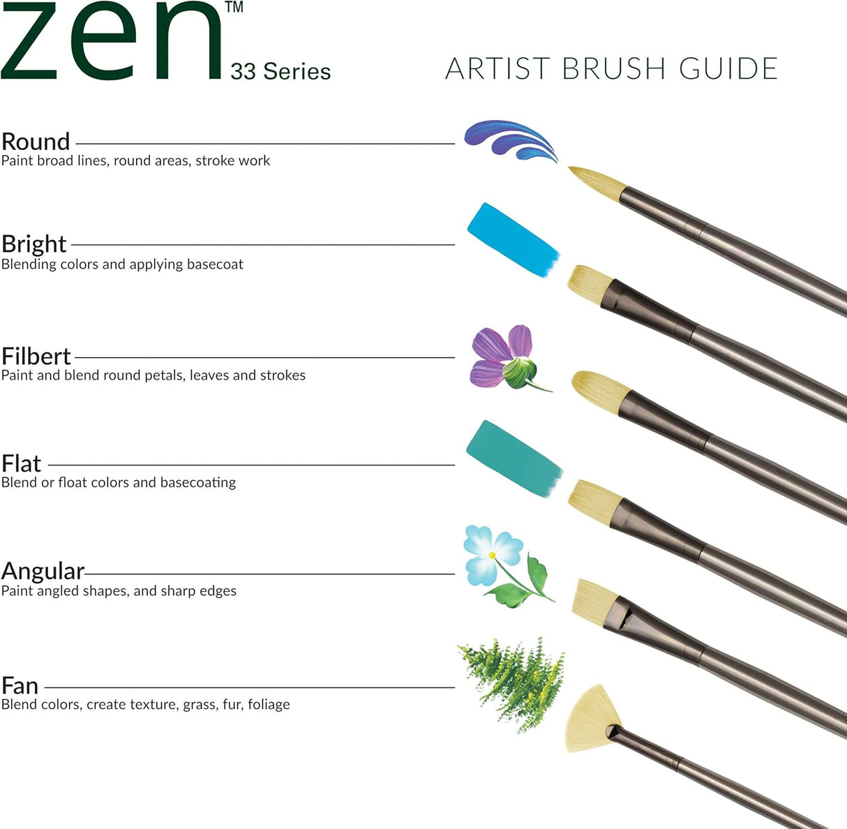 Zen 5 Piece Long Handle Flat Brush Set