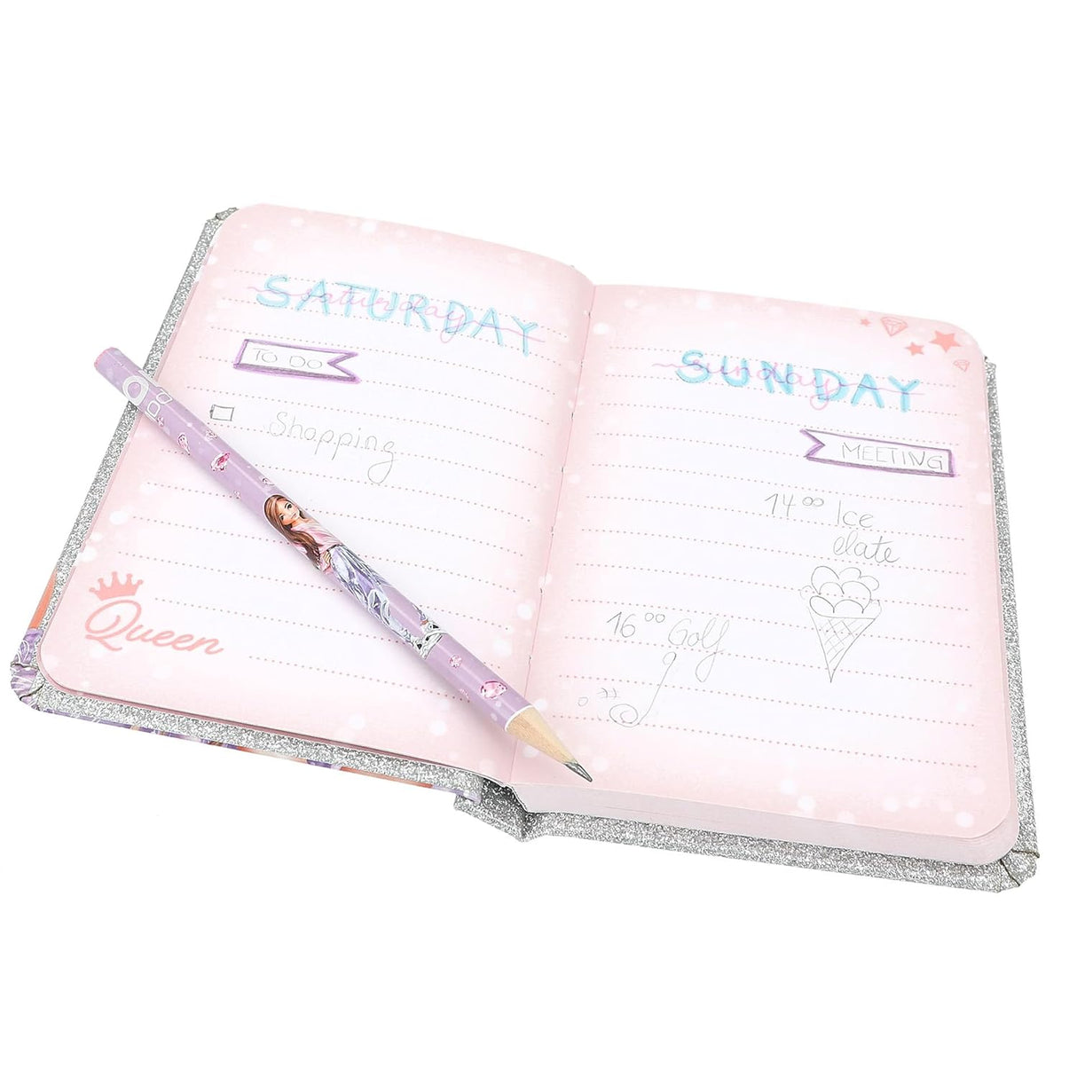 TOPModel Notebook & Pencil GLITTER QUEEN