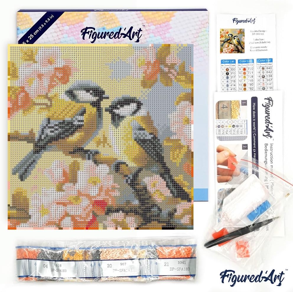 Diamond Art Kit 25x25cm - Pair Of Birds Amidst Blossoms