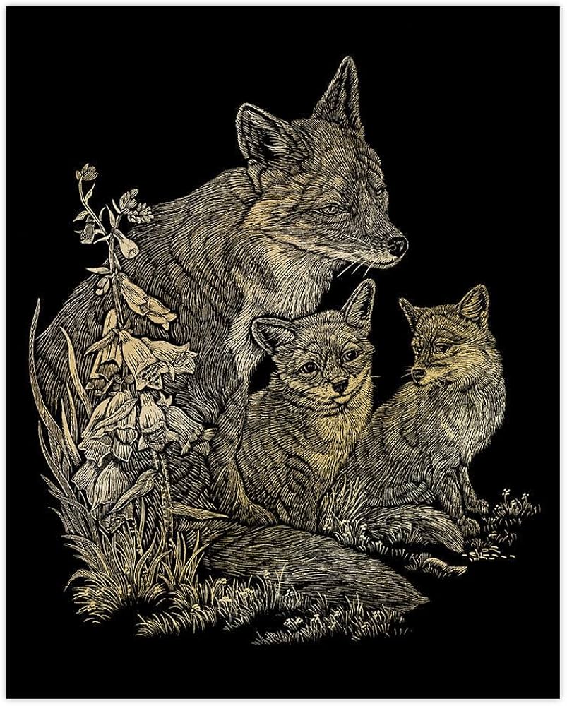 Engraving Art Set Gold Foil - Fox & Cubs
