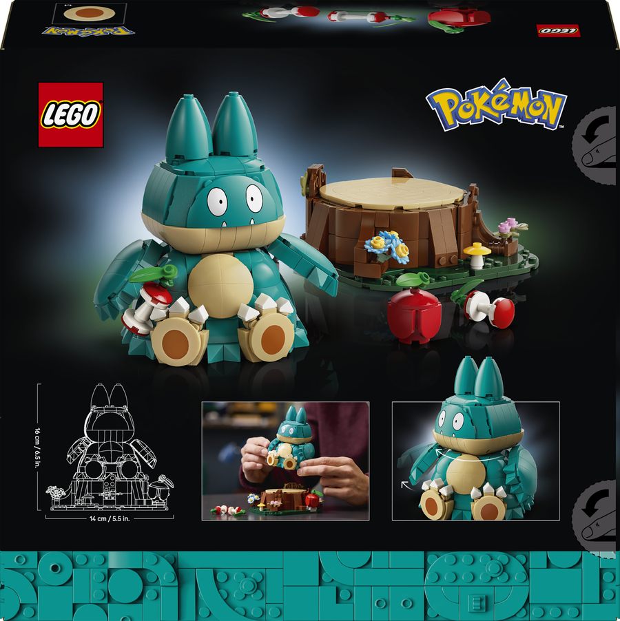 LEGO Pokémon Tapper set box front showing a teal and beige Tapper figure beside a small wooden tapping drum, with LEGO and Pokémon logos, product number 41921, and small construction photos on a black background.