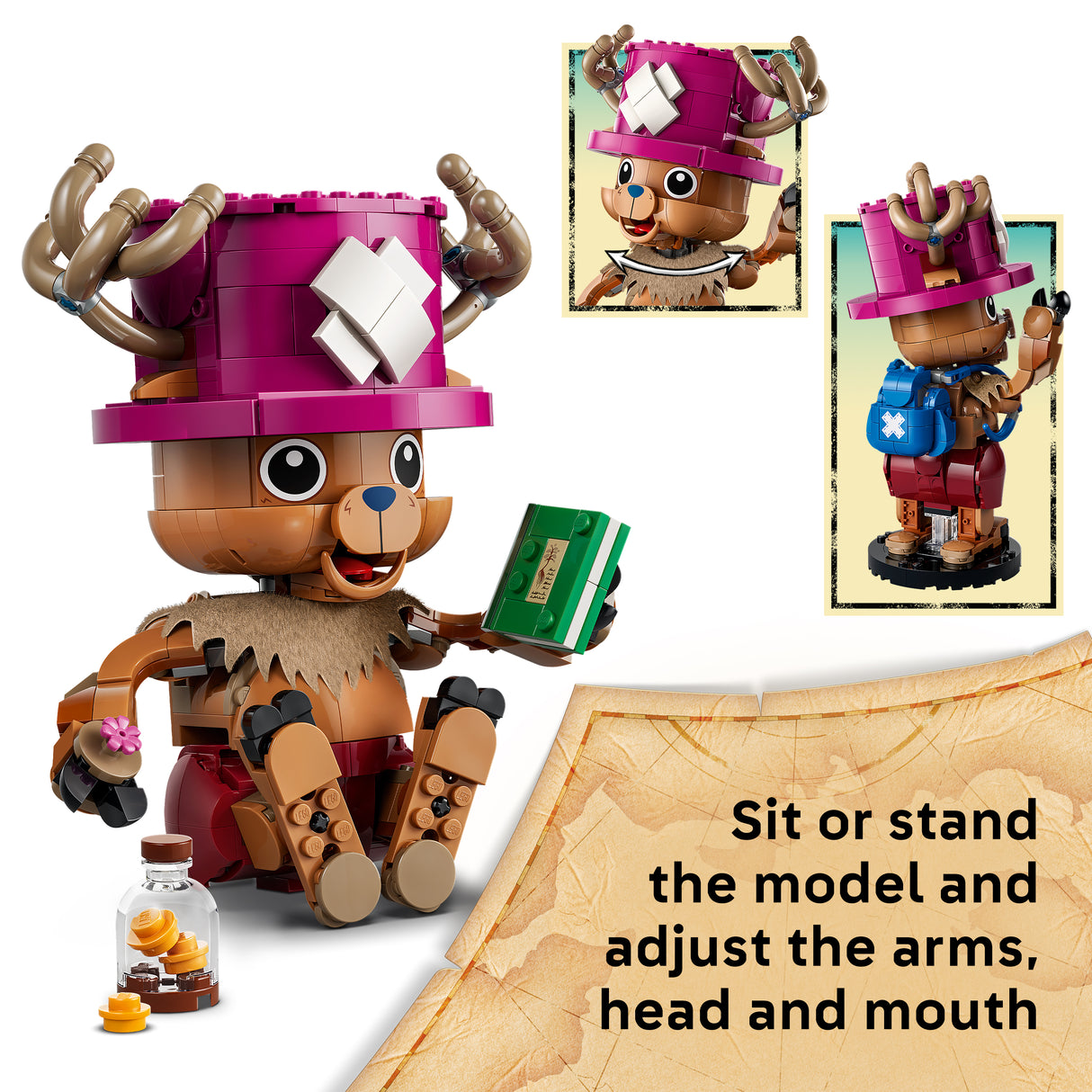 Toy figure with adjustable parts on a white background