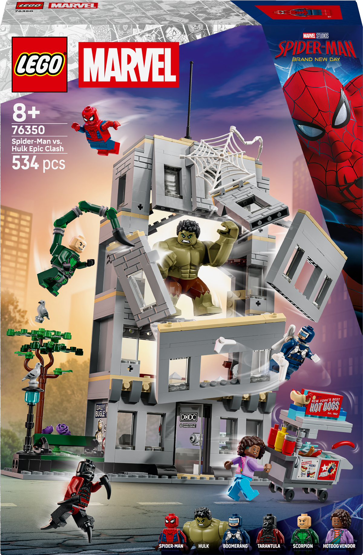 LEGO Marvel Spider-Man vs. Hulk toy set packaging with characters and building set.