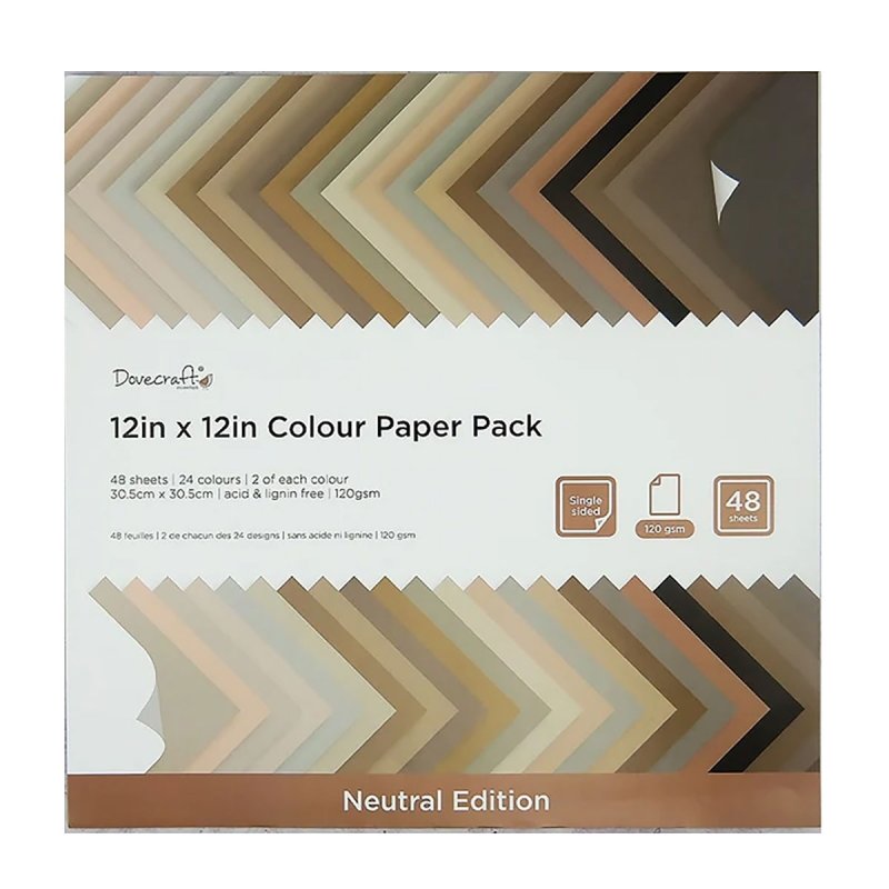 Dovecraft 12 x 12 Coloured Paper Pack - Neutral Edition