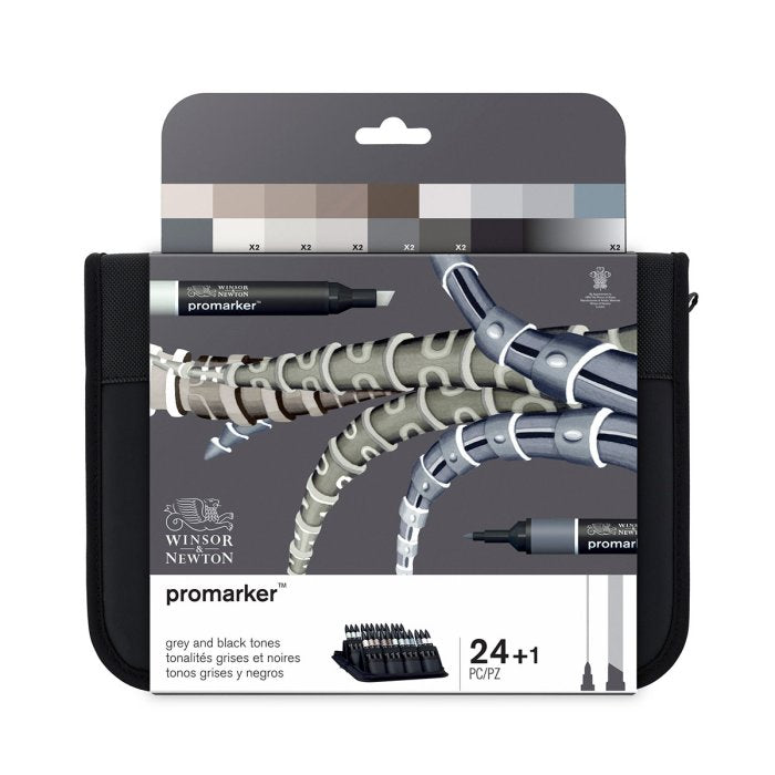 Winsor & Newton Promarkers Wallet - Grey & Black Tones (24 Pcs)